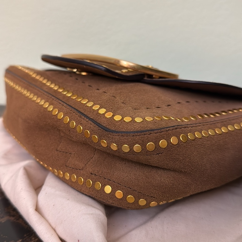 Tory Burch Sawyer Stud Small Suede Shoulder Bag - Picture 8 of 12